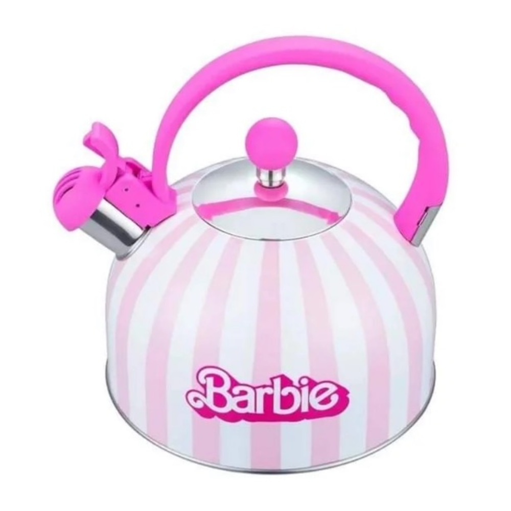 Barbie Pink & White Striped Whistling Stovetop Kettle